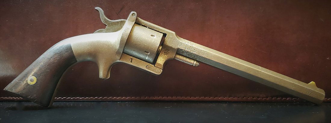 Civil War Pond Cartridge Revolver: -NO RESERVE-Pond made several thousand of these .32 rimfire revolvers during the early 1860s before losing a lawsuit to Smith and Wesson for infringing on the Rollin White patent for bored-through cyl