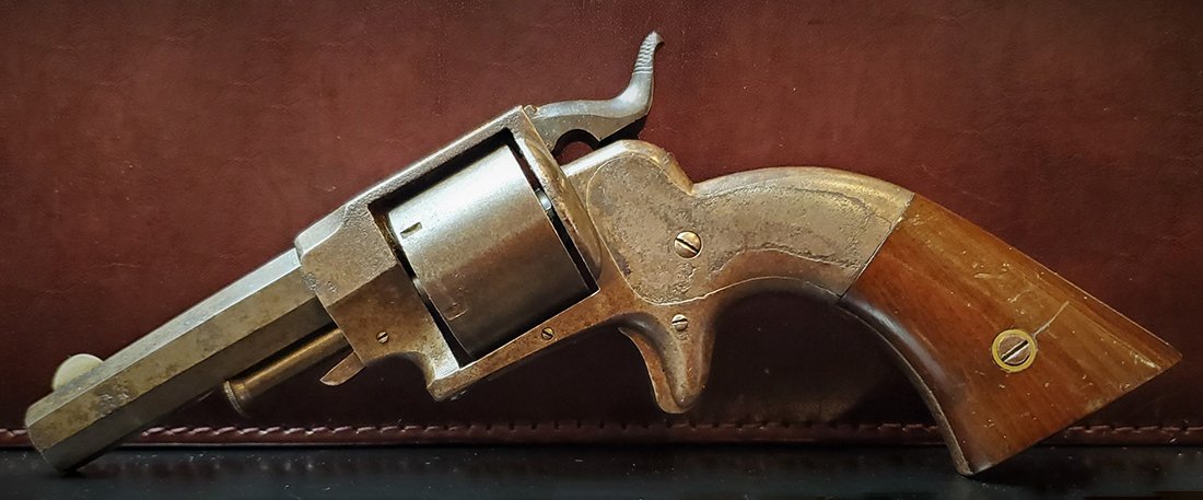 Civil War Ethan Allen Revolver: -NO RESERVE-Scarce third issue Allen .22 caliber side hammer revolver. Flayderman estimated production at "over 1,500 between 1858 and 1865 in a number of variations or "issues." This is the scarcest 