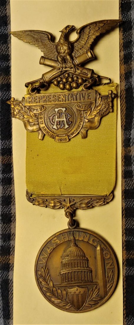 Civil War GAR National Encampment Badge 1915: The GAR held an annual --National Encampment--- every year from 1866 to 1949. They were held in different large cities each year and were considered big and important events. Veterans from across the 
