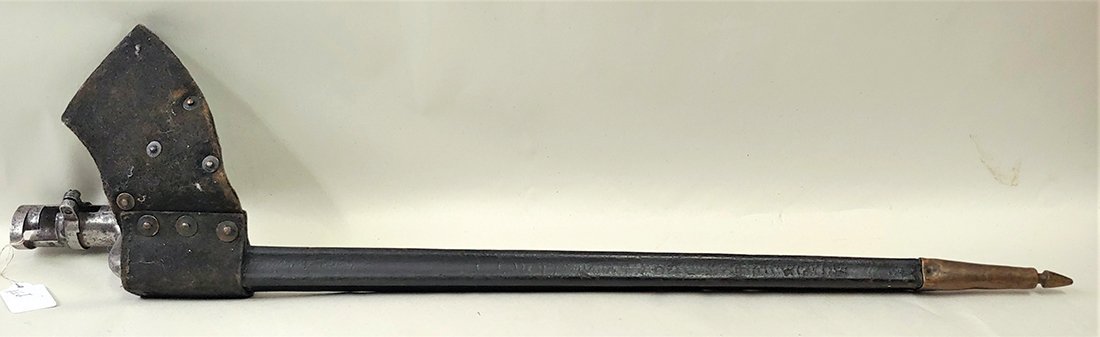 Civil War Bayonet & Scabbard .58 Caliber: Regulation Union Army socket bayonet for the 58 caliber Springfield pattern muskets of all makes and models. 1855,1861,1863, and 1864. Complete with fine-solid condition leather scabbard with buff lea