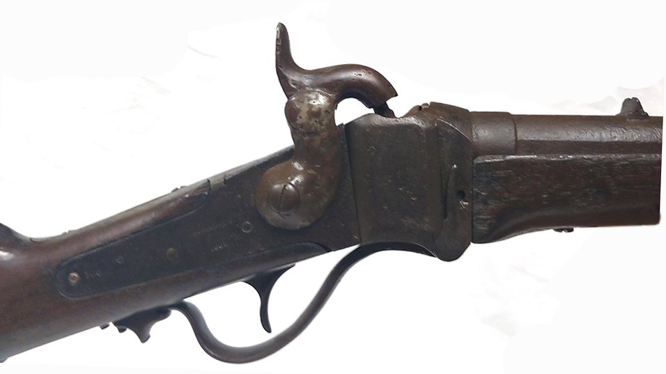 Confederate Robinson Sharps Carbine Richmond Va: Civil war Confederate Richmond Sharps carbine in overall VG condition.RARE AND FINE EARLY CONFEDERATE S. C. ROBINSON SHARPS CARBINE. 52Cal. 38″ overall, 21″ rnd bbl with brass bbl band and