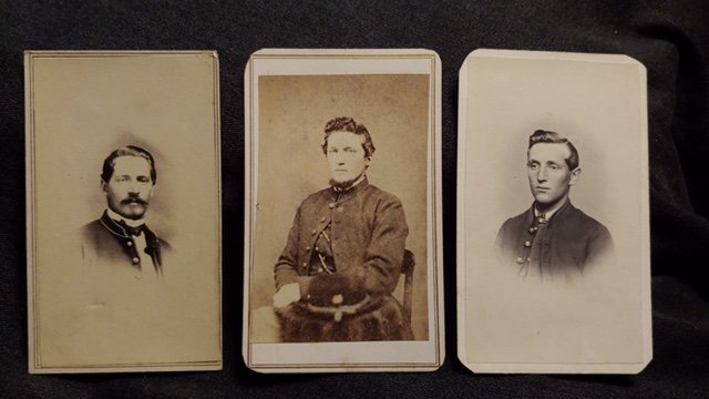 6 Civil War CDV Photos 45th Illinois Infantry: Six excellent condition from life portraits of Illinois soldiers. All came together. One is signed by the soldier in the 45th Illinois infantry. These can be mailed for six dollars. Insurance is $1.50