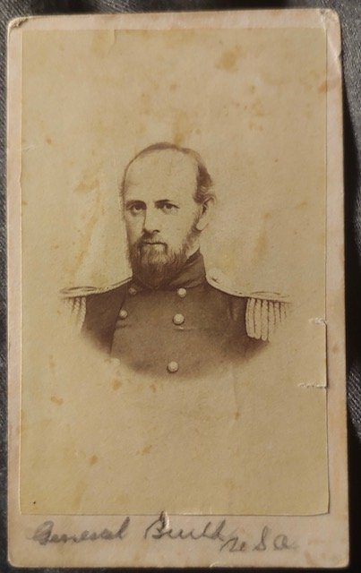 Civil war CDV photo of general Don Carlos Buell: A nice bust portrait CDV of a famous early war union general. Aug. 1861, was given command of a division of the Army of the Potomac. In Nov., 1861, he superseded Gen. W. T. Sherman as commander of the