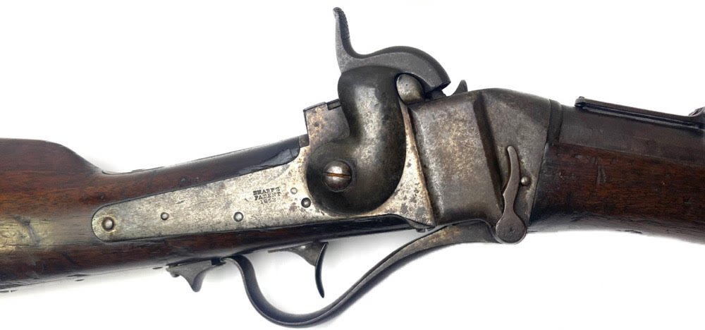 1853 John Brown Martially Marked Sharps Carbine: A top shelf example of the '53 Slant Breech -John Brown- Sharps carbine that was military issued. Brass mounted, Sharps carbines are about the most attractive military arms available to collectors. Th
