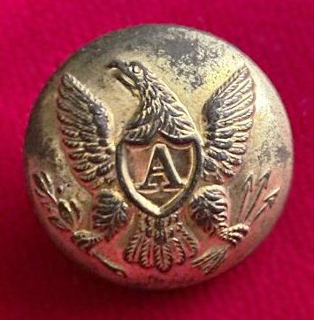 Civil War Button Union Artillery: A solid blouse size eagle-A button found in the 1960s with a metal detector. Scoville RMDC back mark with shank intact. From a 60 year collection I just obtained. Packing and shipping by US Mail is $5