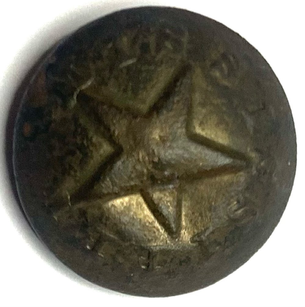 Mississippi Plain Back Star Button: A solid blouse size Mississippi button with 5 pointed star surrounded by MISSISSIPPI found in the 1960s with a metal detector. Confederate blank back with bent shank. act. From a 60 year collection I 