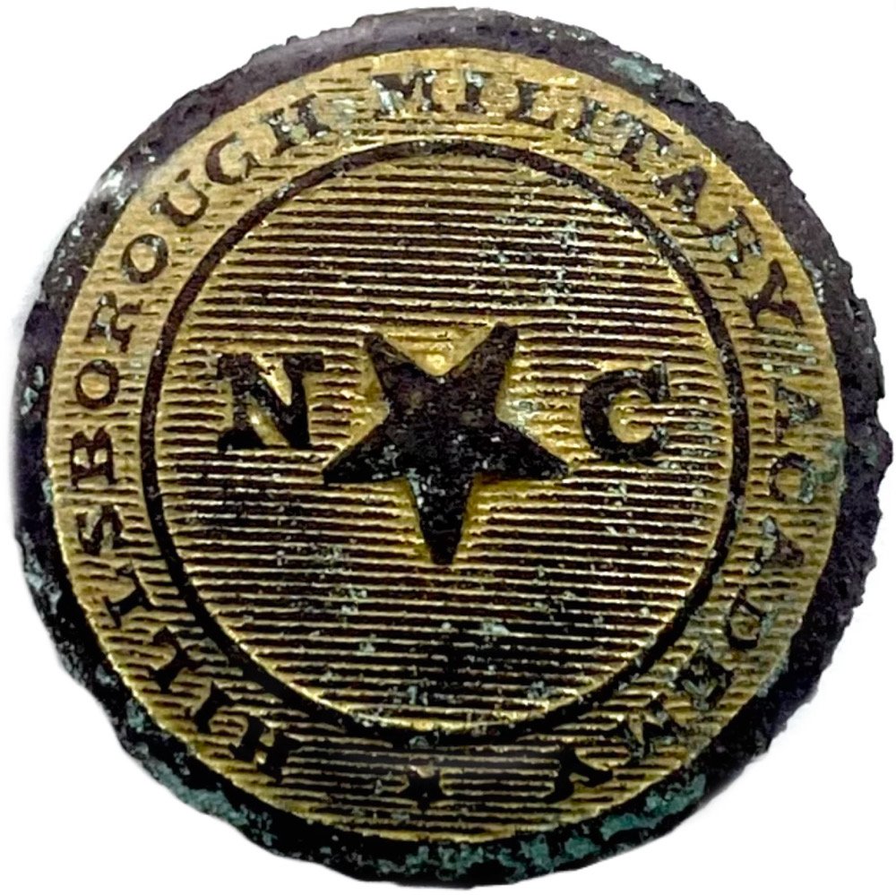 Hillsborough Cadets North Carolina Button: A pretty scarce button. A solid blouse size Confederate military academy button with loads of gilt. Found in the 1960s with a metal detector. Blank back. No Shank. From a 60 year collection I just obt