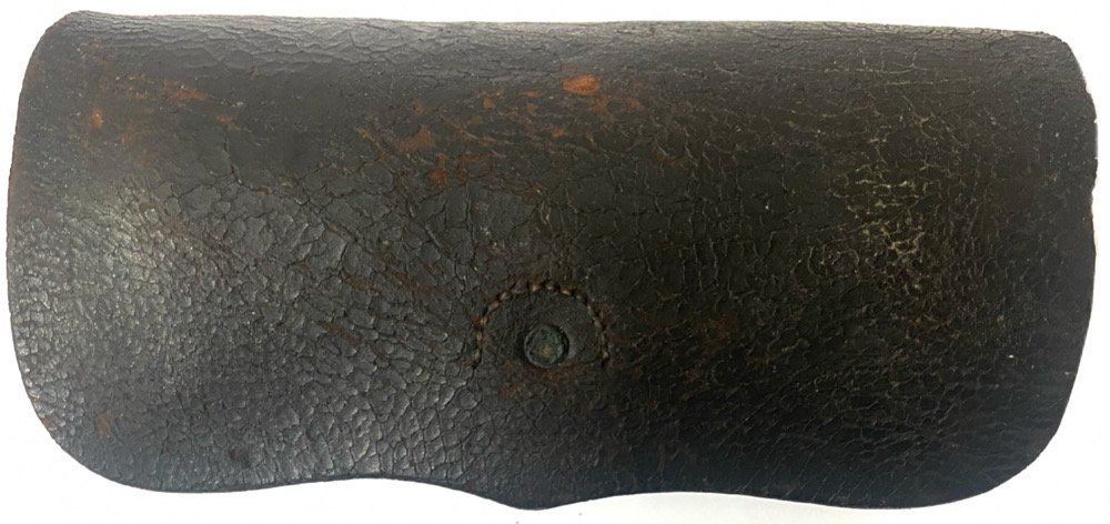 Civil War U.S. Cavalry Carbine Cartridge Box: This is the standard configuration cartridge box carried by cavalrymen for their carbine ammunition. The body is black leather, with the outer flap fastened by a leather tab secured with a rivet and s