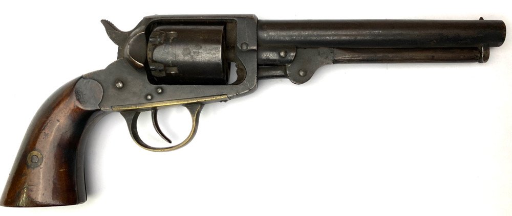 Long Barrel Marston Pocket Model Revolver: Looking very much like a Whitney, about 13,000 of these revolvers were made from 1858 into the early 1860s. Flayderman notes 7 different types and several different trade names used by the maker. This