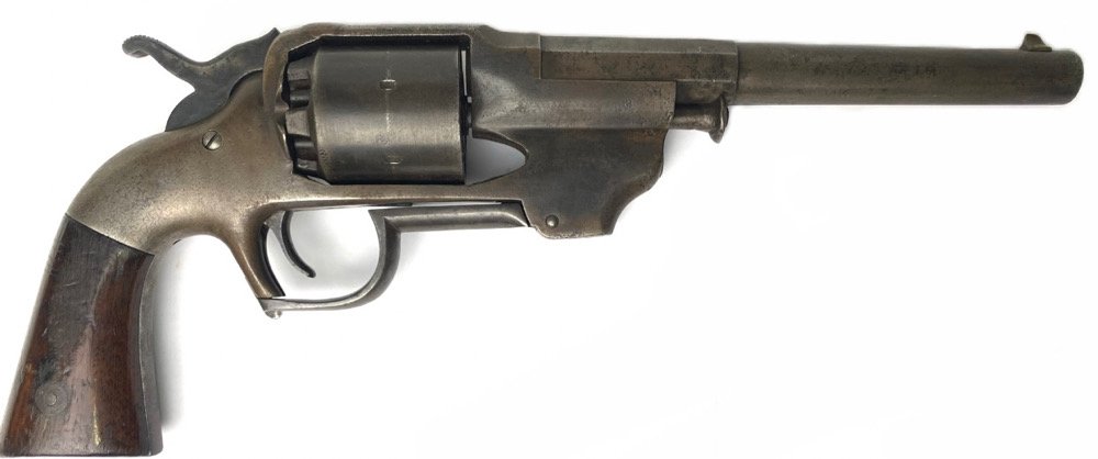 Allen & Wheelock Center Hammer Army Revolver 44cal: This was produced by Allen & Wheelock of Worcester, Massachusetts, and is designated the Allen Center Hammer Army Revolver. It is a .44 caliber cap and ball six shot revolver. An estimated 700 pieces 