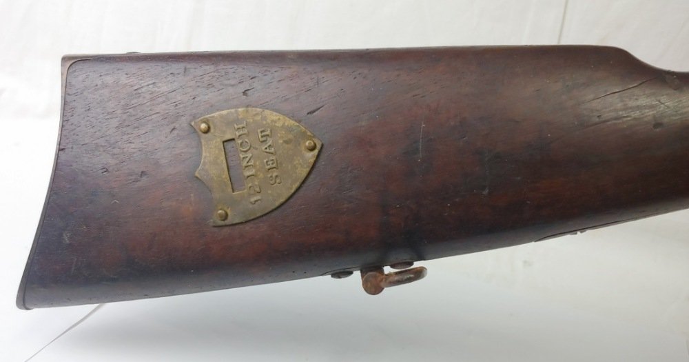 A genuine Trooper carried Burnside carbine: This freshly found gun was really there. Nicely personalized by the trooper by him tacking his McClellan saddle shield onto the right side of the butt stock. Really appealing.This is the Burnside 5th 