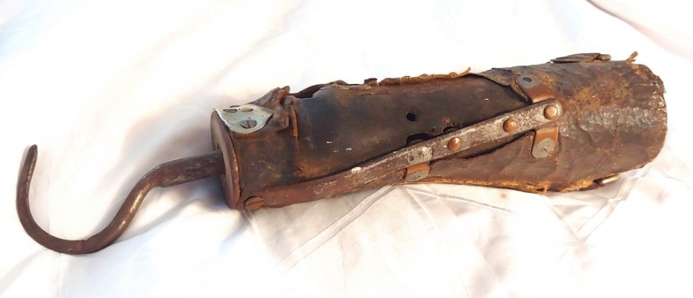 Lost my arm Captain Hook Hook: I saw this thing at the last meeting of The Ohio Gun Collectors and absolutely had to buy it. It is a dead-real 19th century prosthetic hook with clear evidence of early manufacture and LONG continued