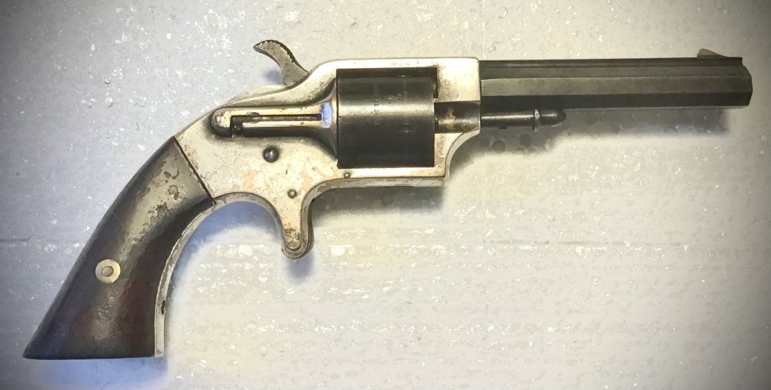 Civil war Eagle arms revolver: This is a miniature version of the plant revolver. This is an early variation of this interesting little revolver. The six chambers are front loaded with .30 Cal. Cup Fire rounds and ejected from the 