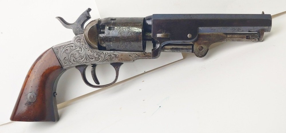 High finish Early Series 1 Manhattan revolver: Outstanding example of a very early Manhattan Firearms revolver. This is the early series 1 model revolver in .31 caliber. It is the model that Thomas Bacon helped develop while working with Manhattan