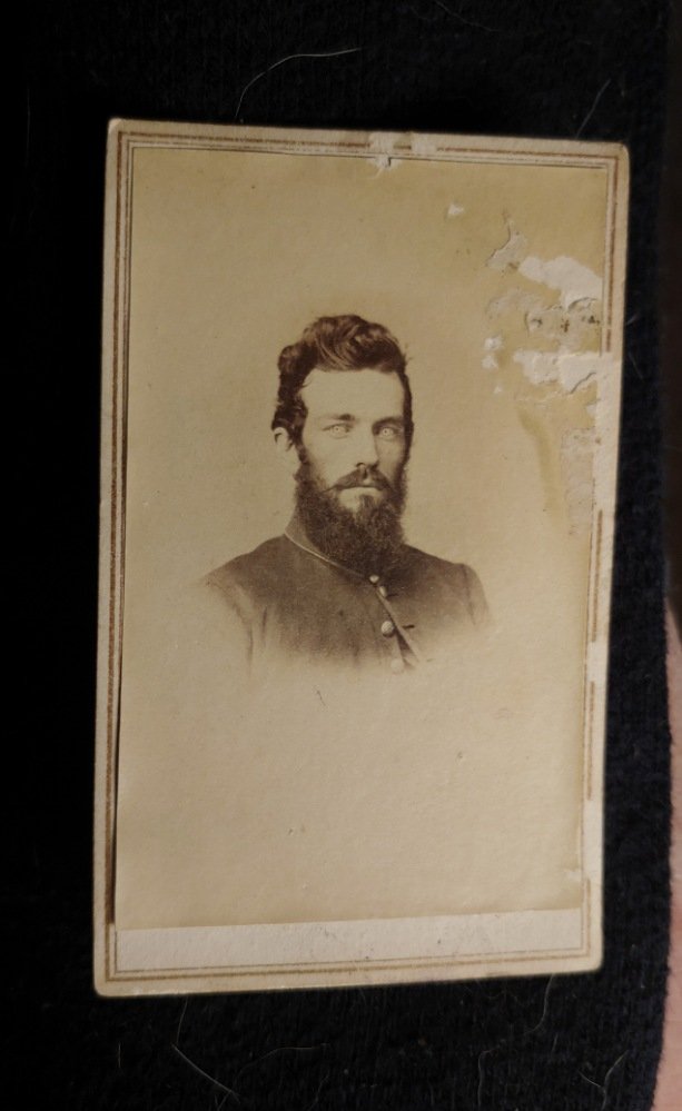 Civil War CDV 52nd Illinois Hospital Steward: Bust portrait in uniform autographed in ink on the back. J Robinson Residence was not listed; Enlisted as a Private in the 52nd Illinois Infantry. On 12/30/1863 he transferred into AR Colored Troops (