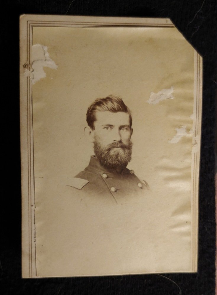 Civil War cdv Photo Colonel 52nd Illinois: Bust portrait in uniform autographed in ink on the back. . Clipped corner and scuffed as shown. John Schuler WilcoxResidence Elgin IL; 28 years old. Enlisted on 9/14/1861 as a Captain. On 9/14/1861 he