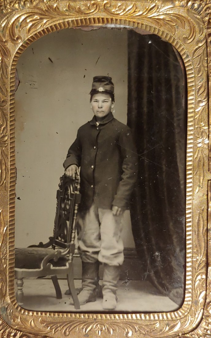 Civil War Tintype Toughest Kid in Town: This young Yank looks like his name should be Butch or Buster or Huck. His face radiates toughness, like he is just itching for a brawl. Short stocky kid, looks to be 4 foot something. Great boots. Th
