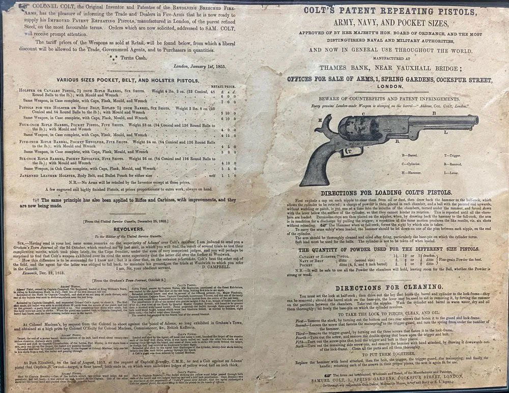 Rare Colt Dragoon Revolver Advertising Broadside