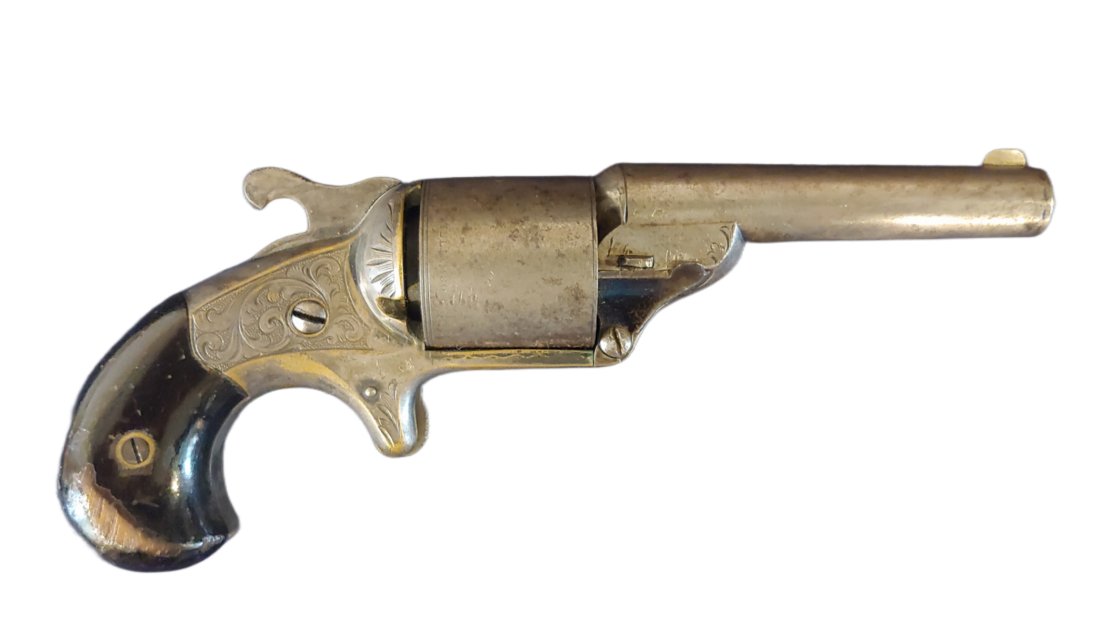 Moore Teat Fire Revolver: These compact pocket pistols were very popular during the Civil War. I sold one owned by Admiral Farragut earlier this year. Overall VG. Mechanically perfect. 100% original, 100% complete, Metal is st