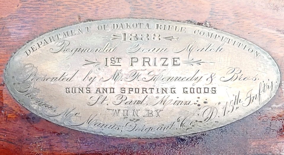 Incredible 1886 Winchester Rifle Presented to US Army Frontier Marksman: I have never seen another Winchester rifle presented to an active duty regular army soldier previously. This is really interesting with the engraved silver plaque telling the story of this Indian Figh