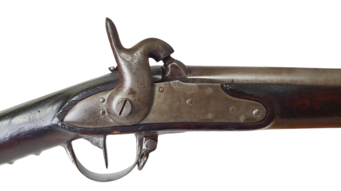 Civil War Import Musket: Large bore French or Belgian import percussion conversion musket in very solid, very good condition. It is marked 1861 and CSA in numerous places.. unfortunately, these markings are B-S and nonsense. 