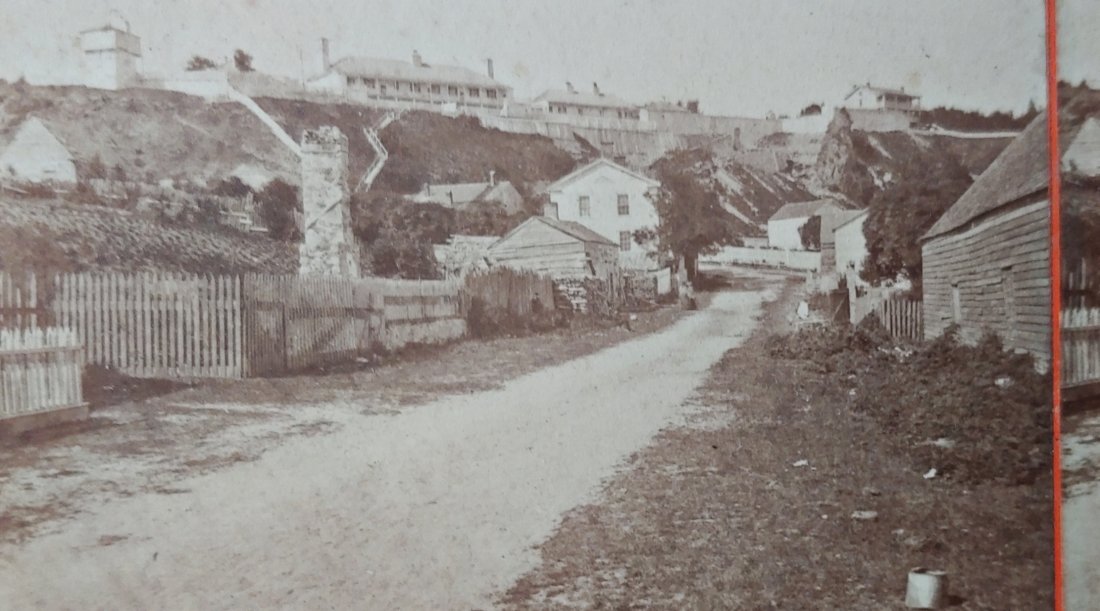 19th century stereo View Fort Mackinac Mackinac Island Michigan: 1880 era stereoview or stereograph showing Mackinac Island, Michigan (Pron. Mack-in-naw) with the famous Fort Mackinac on the heights. Fort Mackinac was founded during the American Revolution. The Bri