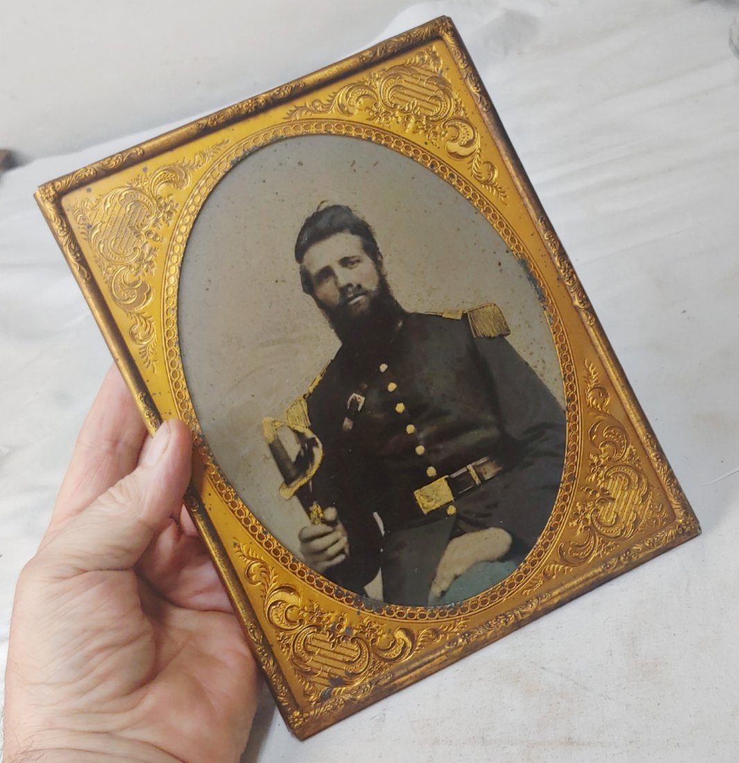 Extremely Rare Whole Plate Full Plate Ambrotype Union Cavalry? Officer: Full plate (whole plate) ambrotypes (glass photos) are extremely rare. They were expensive at the time, and the size lent itself to easy breakage. Drop a full plate ambrotype and it will break. This g