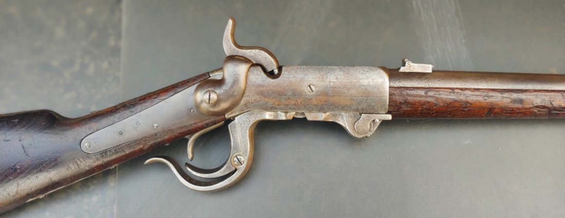 Civil War Cavalry Burnside carbine: Model 1864, 5th model Burnside. .54 caliber manufactured by the Burnside Rifle Co., in Providence, Rhode Island. Approximately 43,000 carbines of this model were produced. This last model featured a g