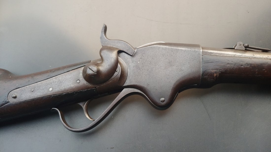 Model 1860 Spencer 7 shot repeating rifle.: A very solid representative example of the very desirable Spencer repeating rifle. This one is very early production. Attic found condition. 100% original 100% complete mechanically perfect. Definitel
