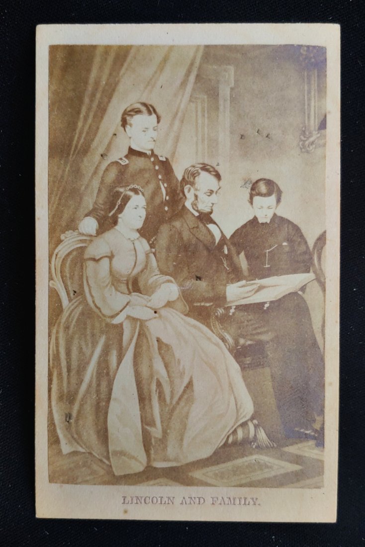 CDV portrait of Abraham Lincoln and family 1864: Very appealing 1864 CDV print depicting Lincoln & family. A souvenir view that was available for purchase by mail by anyone with $1 or $1.50. CW revenue stamp on the back.$8 for packing and US Mail sh