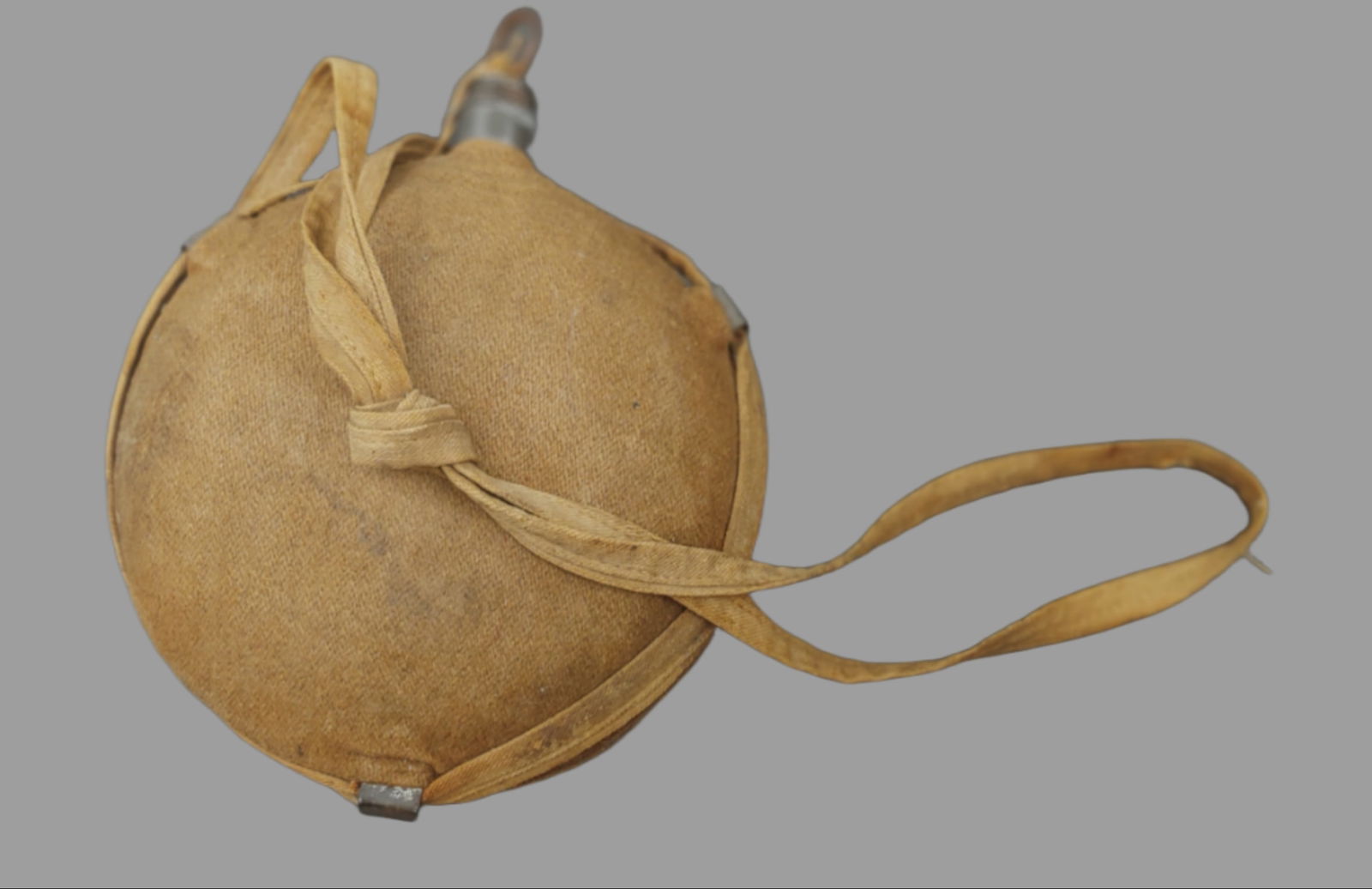 Near perfect condition Sergt Major's Civil War canteen complete: This is about as nice as you are going to find in terms of a CW canteen that was actually issued and carried. No damage, no tears, no rust... really super. It is complete down to the twine tied to the