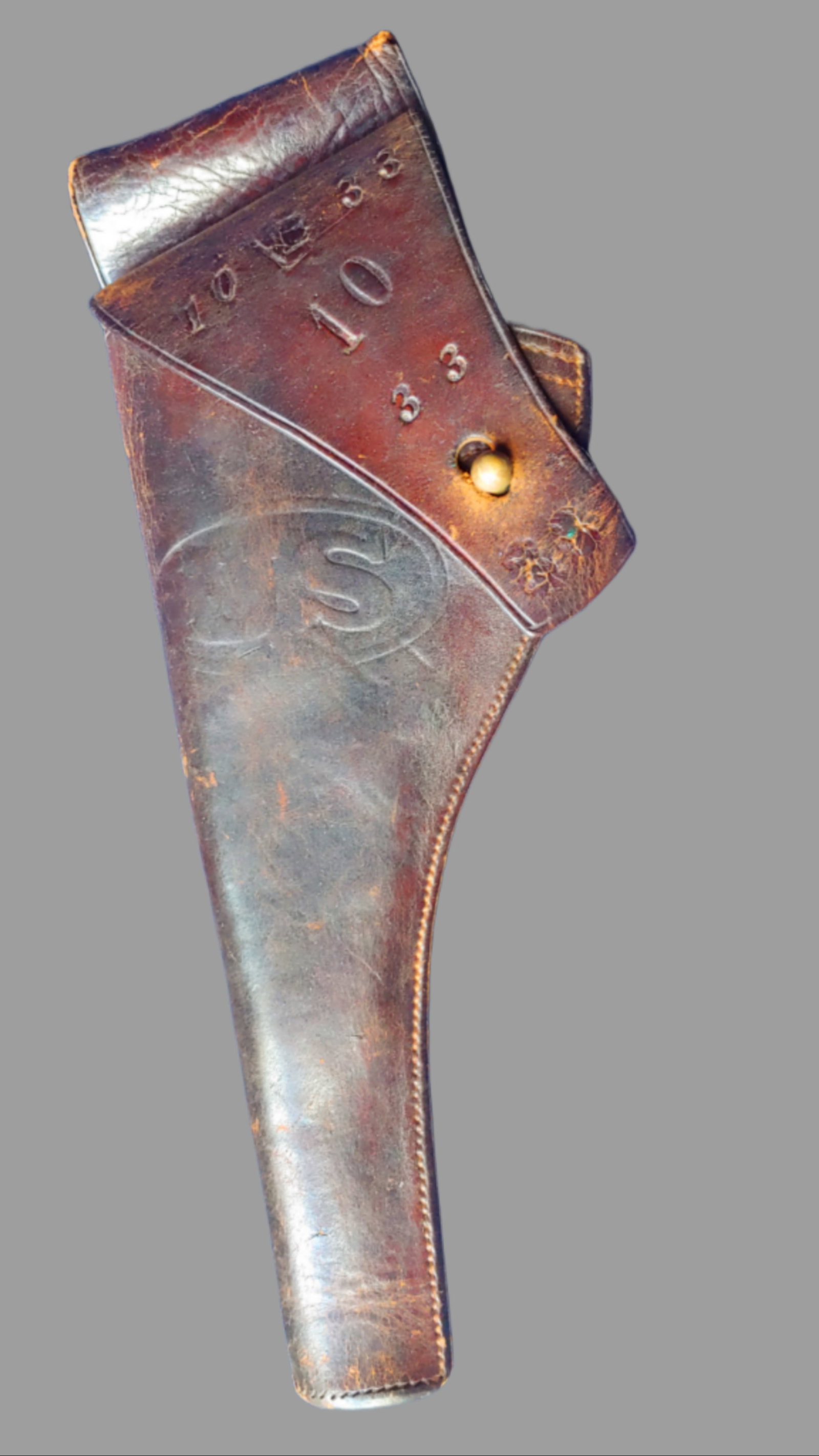 Buffalo Soldiers 10th US Cavalry unit marked holster: This is an original US Army Model 1892 revolver holster for the Colt double action .38 caliber service revolver . It is maker stamped Rock Island Arsenal on the back , along with a 1905 date stamp and