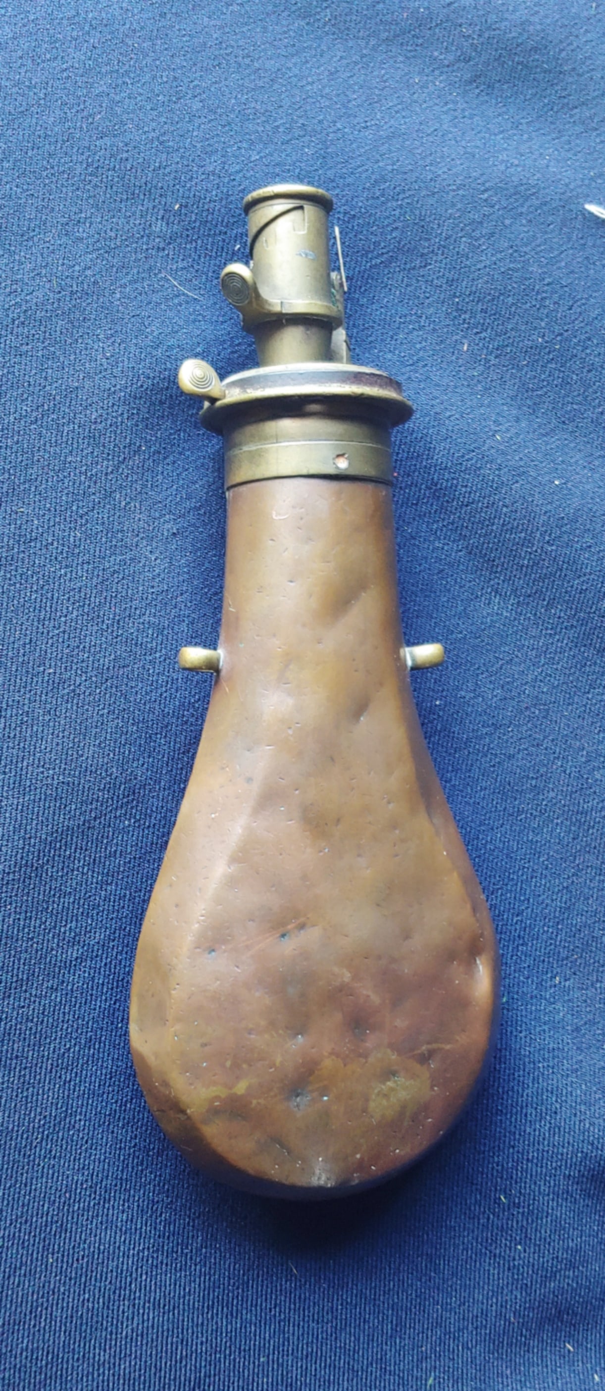 James Dixon gunpowder flask embossed, signed, with crazy wild spout: $35 for packing UPS shipping and signature required service. Insurance is $1.50 per $100 in value. No shipments outside the USA.
