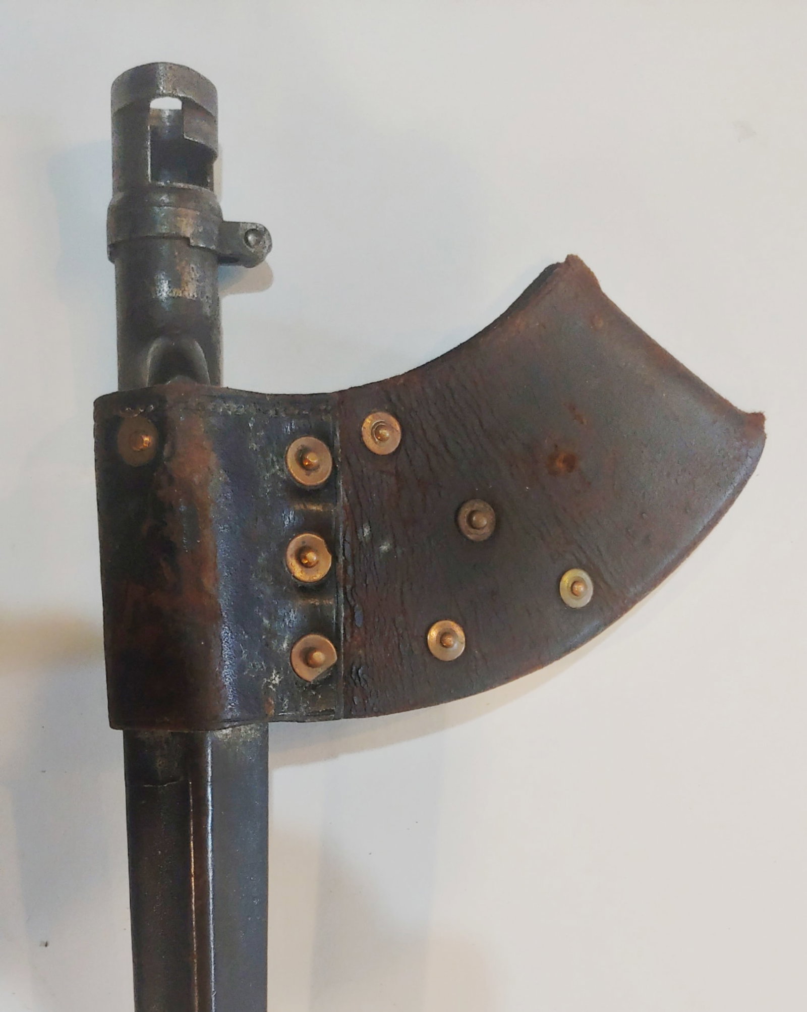 Civil War 1861 socket bayonet and Scabbard: Much better condition than most of these we encounter . A very good example of the standard 1861 /58 caliber socket bayonet nicely marked with a US stamp . This one is complete with the ultra desirabl