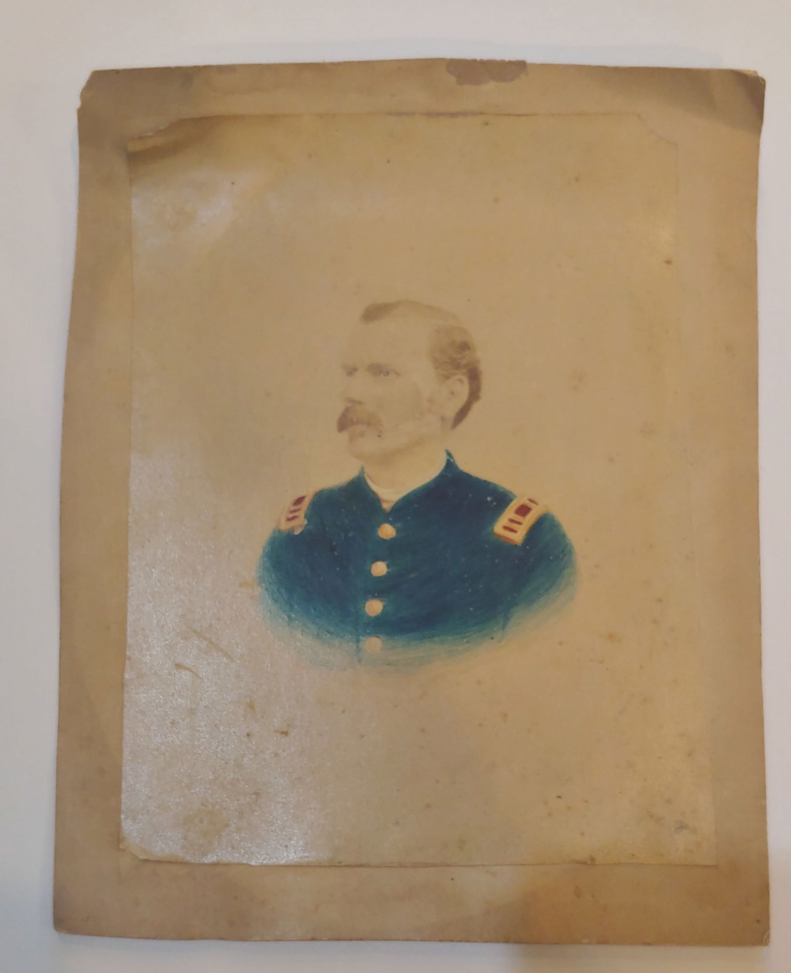 8x10 Civil War photo 1st US Artillery officer: Hand colored bust portrait of Union army artillery officer. Inscribed on the back Capt Stephen Mulhall taken upon his return from Mexican War. He is listed in the National Park Service records as join