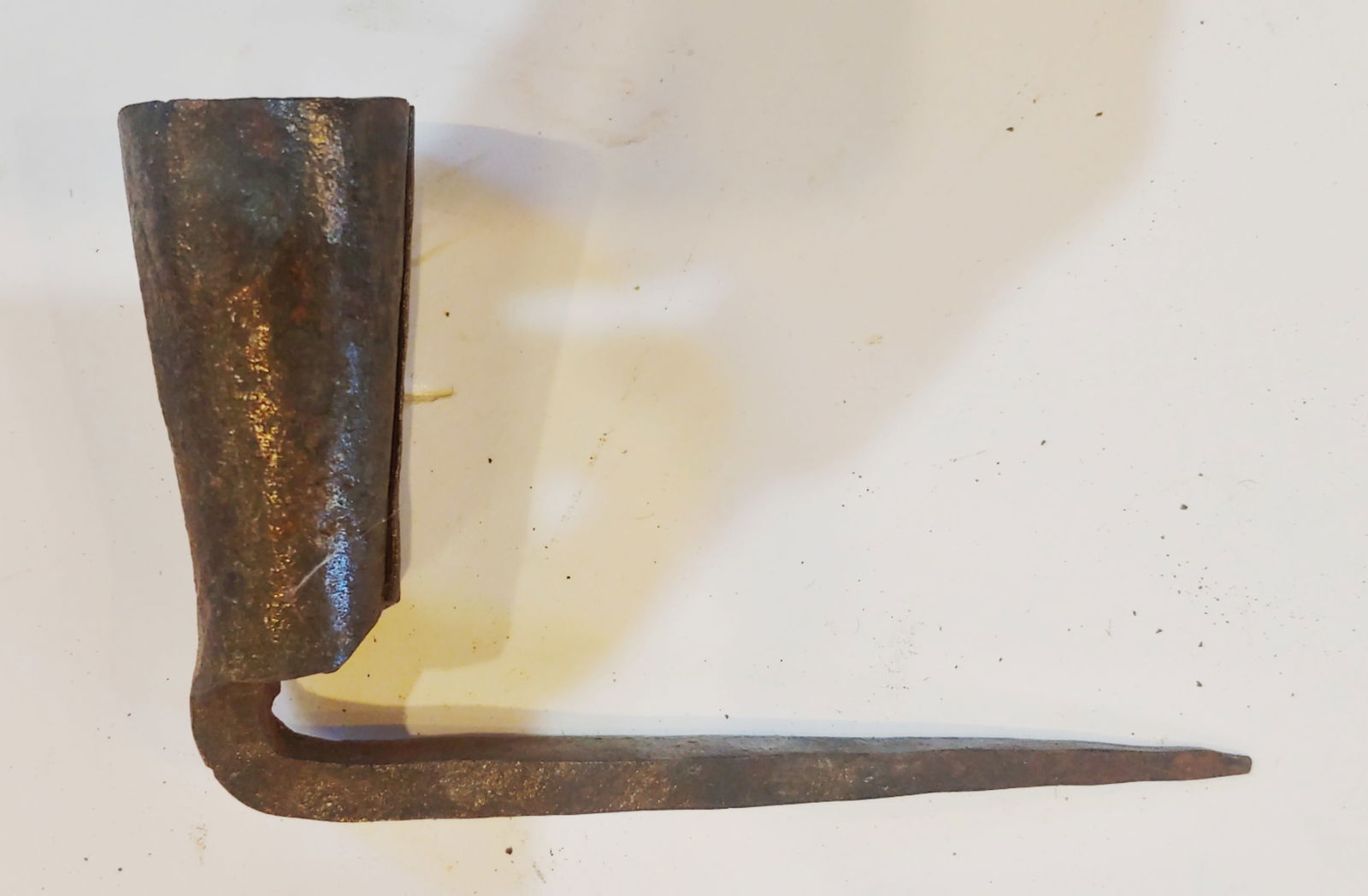 Frontier Colonial wrought iron candle holder: An absolutely dead real colonial era Frontier candlestick holder . Hand Forged from iron the spikes on these could be jammed into a log inside the cabin or into a tree . Absolutely genuine . $25 for p