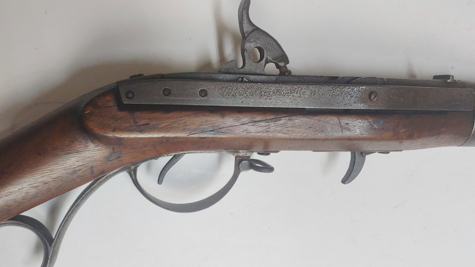 Confederate Alteration of the Model 1819 Hall Rifle: A true Johnny Reb conversion of the ingenious 1819 Hall breech loading flintlock rifle . This conversion incorporates a clever but extremely crude alteration of the 1819 cock which has been hand forge