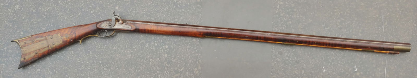 Top Shelf curly Maple J. H. Johnston Full Stock Penna/Kentucky rifle with spectacular patch box.: This is one heck of a fine Kentucky rifle. It was made by John Henry Johnston of Waynesboro, Franklin County, Pennsylvania. It is true curly maple and is endowed with a 4 piece Franklin County style p