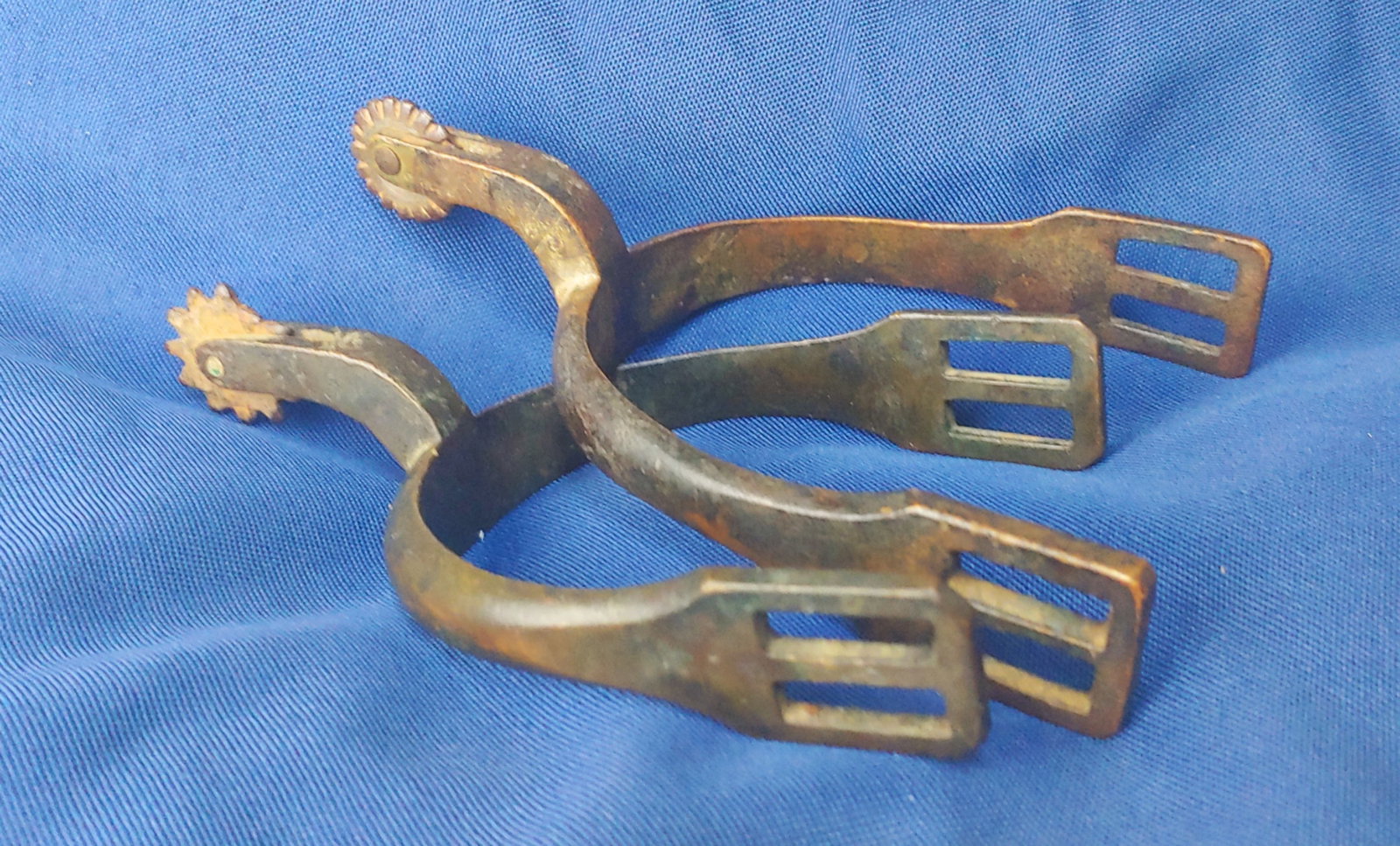 Matched pair non dug Confederate Richmond pattern Cavalry Spurs: A beautiful freshly discovered pair of Confederate cavalry Spurs known as the Richmond Virginia pattern. Each spur has a perfect, exquisite , undisturbed deep Brown age patina . Very smooth and very p