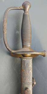 Rare Mexican War Model 1840 Foot Officer sword by Ames: A top-notch specimen of the Mexican War combat Officer's sword. This is the model 1840 foot officer sword with the original engraved brass Scabbard. It is made, etched, and marked by Ames. Fine condit