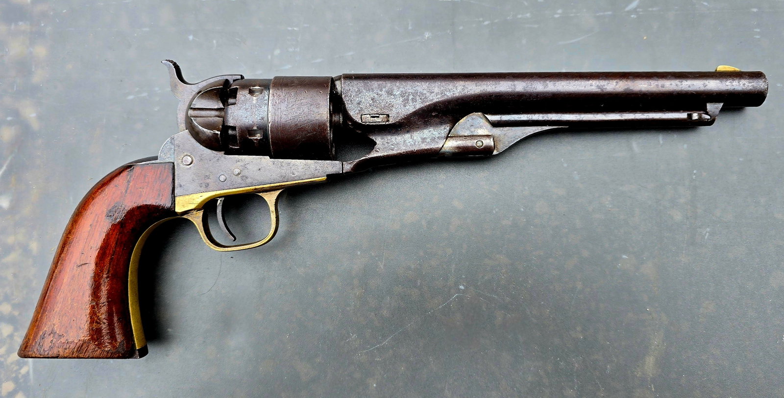 Commercial 1860 Colt Army: You will look long and hard before you find another Colt Army revolver as nice as this. 100% original, 100% complete, mechanically as new, all matching serial numbers 189,561. The condition is extra f