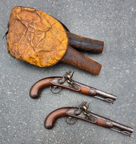 Spectacular Pair of 1836 Flint Seminole War Pistols w/ their Saddle Holsters. SUPER