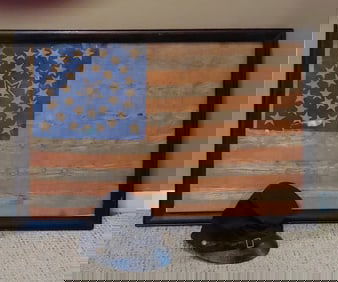 Framed Civil War 35 star flag fancy Canton