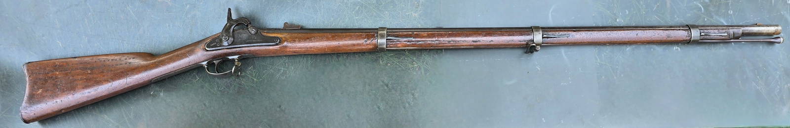 Identified Civil War M1861 Springfield 75th Indiana Vols.: Really an historical old musket. In 1912 the veteran inscribed the butt stock of his musket with THIS WAS MAHLON PAXSON GUN / IN 1912 CO.F 75 IND. RIGAMENT NO 176 I believe the No.176 refers