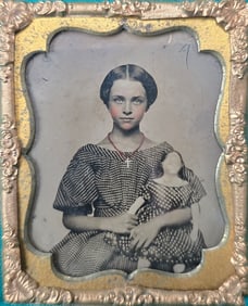 Civil War vintage tintype little girl with doll