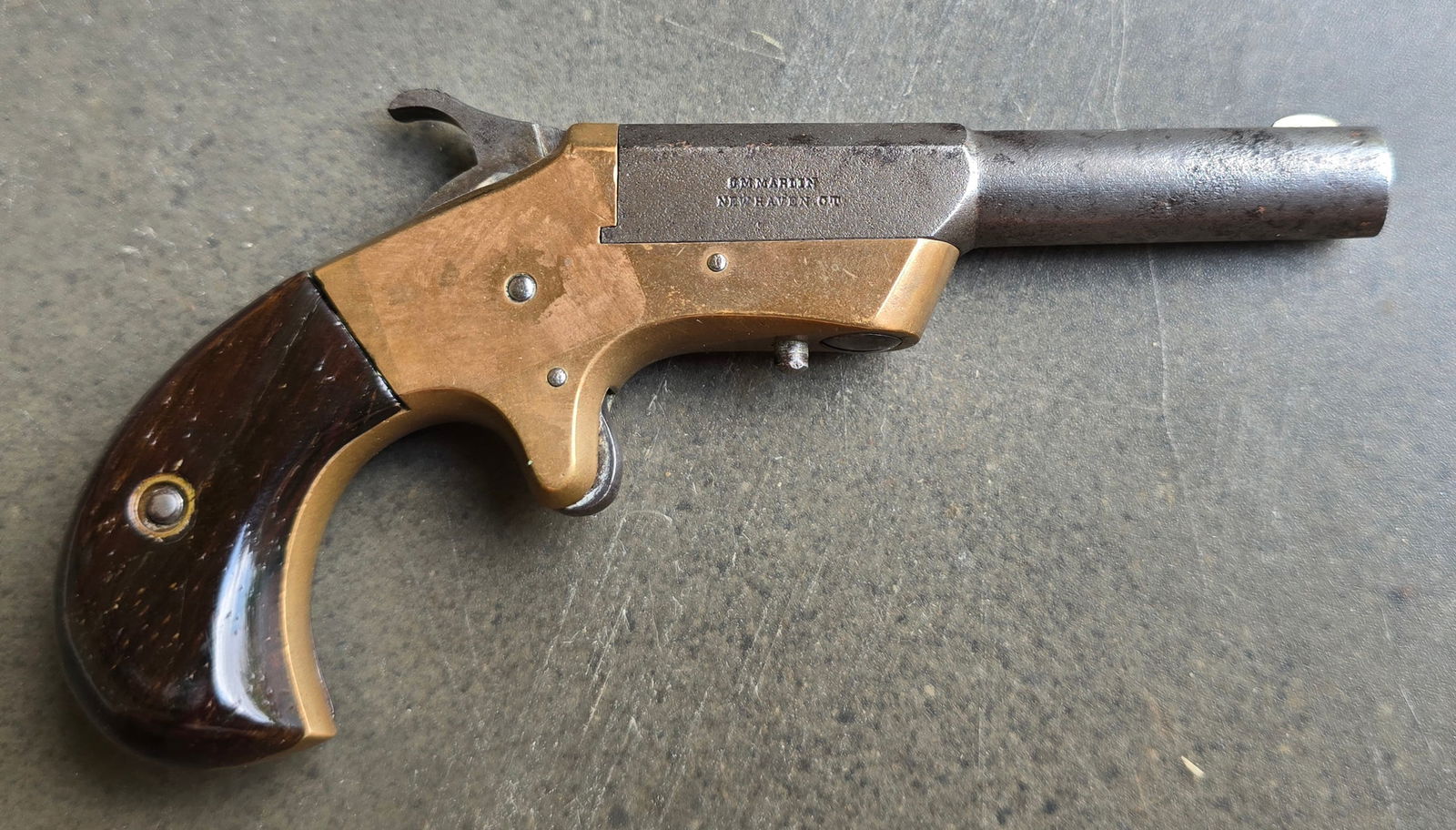 Very Scarce J.M. Marlin Swivel Breech SS Pistol: Signed "J.M. MARLIN / NEW HAVEN, CT." This is John Mahlon Marlin the founder of the world famous Marlin Firearms Company. He produced many different types of small, single-shot pistols, or derringers,