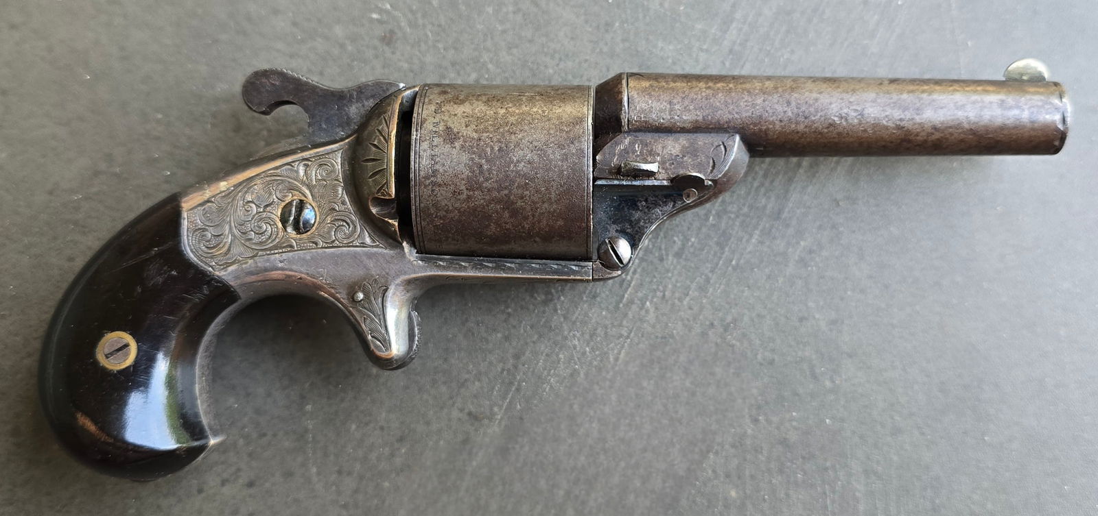 First Pattern Moore Teat Fire Revolver: Moore front loading revolver with a 3.25-inch barrel and six shot cylinder. These weapons were produced from 1864-1870.Barrel marking on this one is the early "Moore's Pat. Fire Arms Co. Brooklyn N. Y