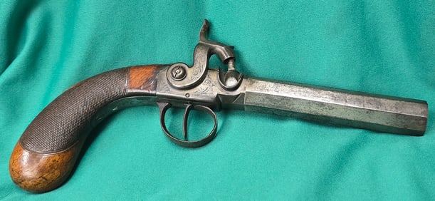 Engraved English Percussion Belt Pistol with Belt Hook