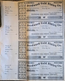 Wild West Deadwood Mining Company Stock Receipts 1870's