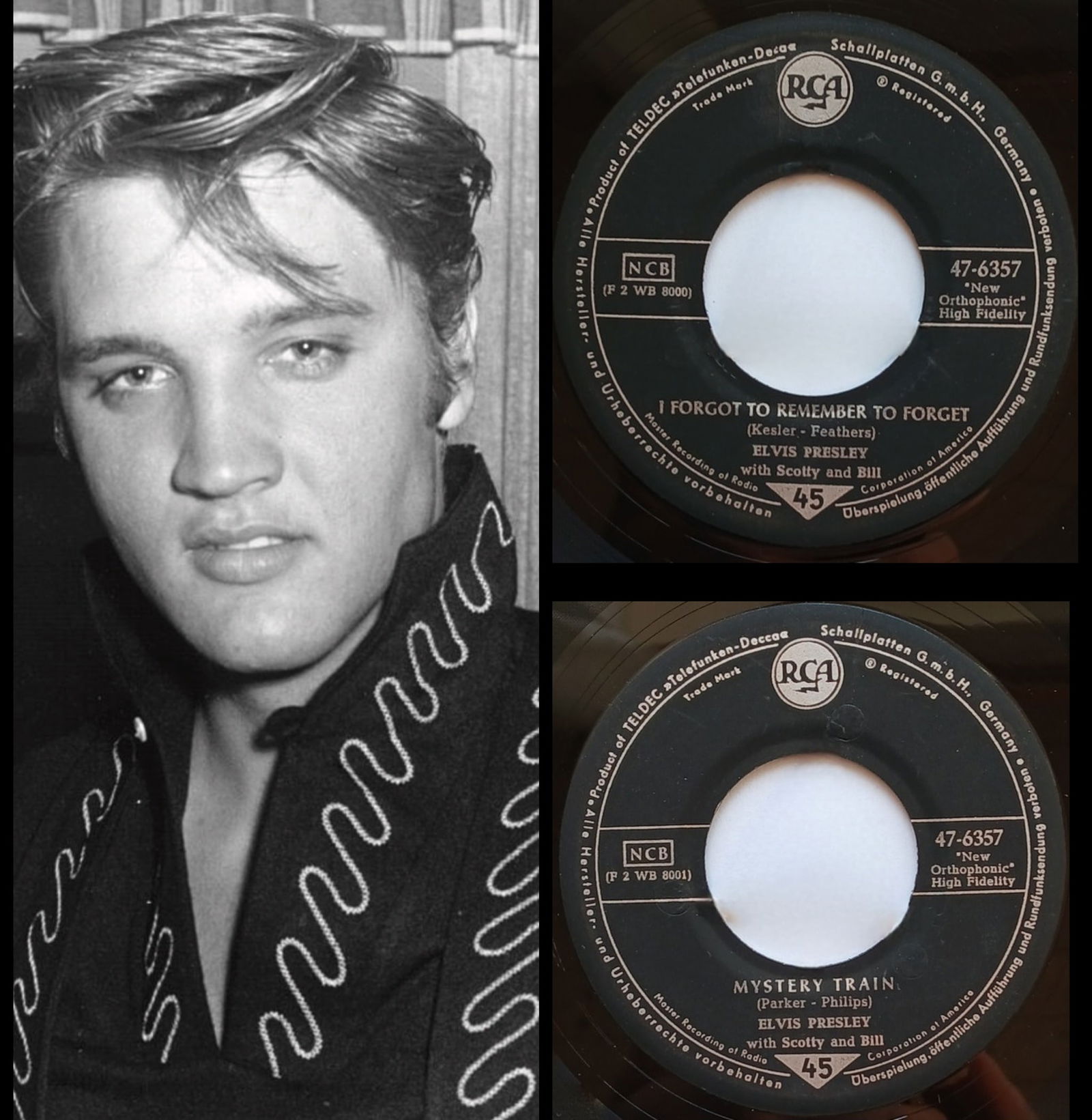 Elvis Presley's First German Single! 7" Vinyl Record: This is a fantastic, historical piece! Since this particular single (backed with "Mystery Train") was Elvis's final Sun Records release AND his first chart-topping hit, it carries immense historical w